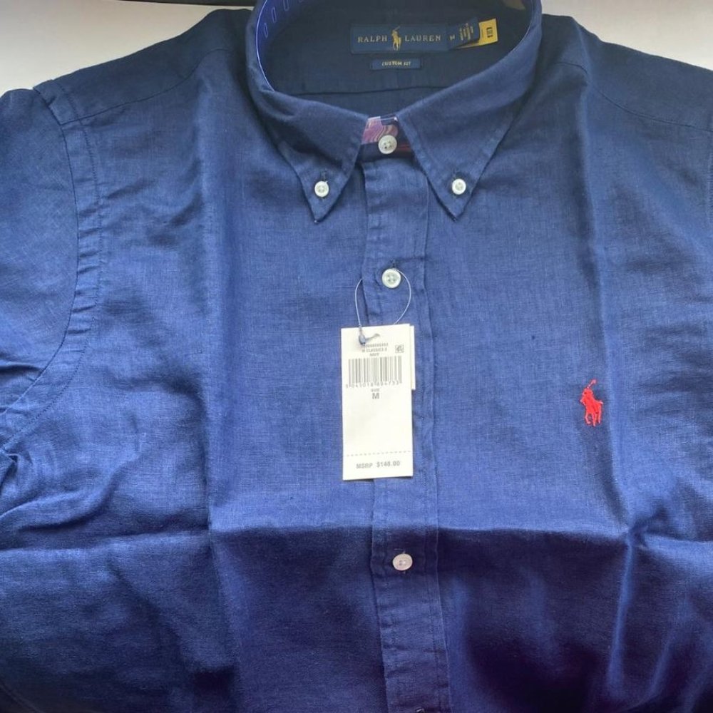 Polo Men's Linen Navy Color Long -Sleeve - Picture 4 of 8